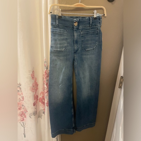 Anthropologie Colette Cropped High-Rise Wide-Leg Jeans 23 24 DENIM MEDIUM BLUE - Picture 5 of 9